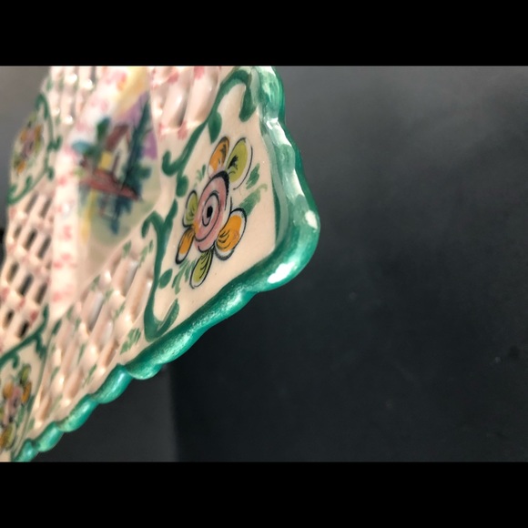 MID-CENTURY EPL ALCOBACA PORTUGAL FAIENCE MAJOLICA 7” sq RETICULATED PLATE - Picture 6 of 6